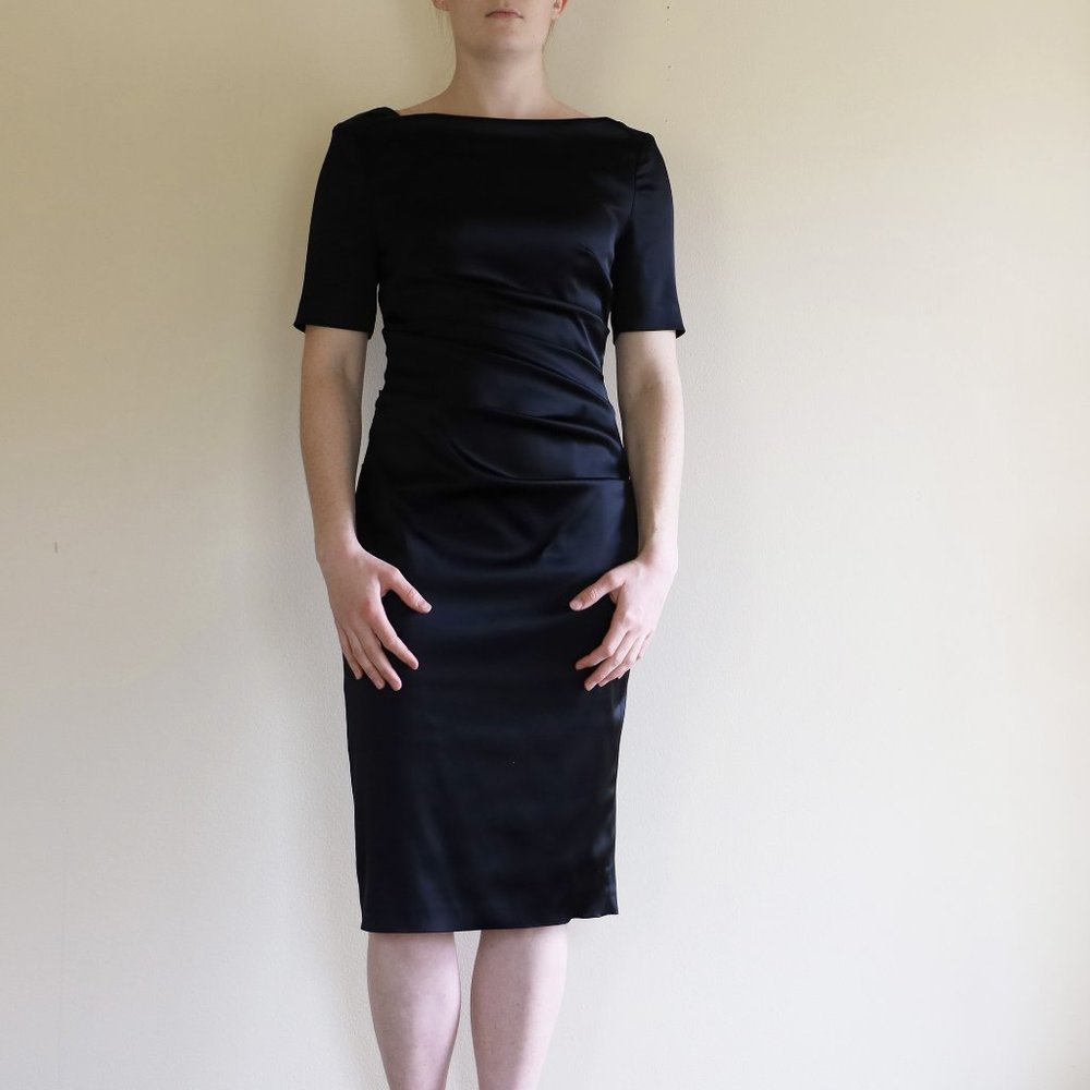 Talbot Runhof Black Couture Ruched Cocktail Dress